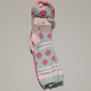 Just Be Cozy Socks - Pink and Light Blue Polka Dots